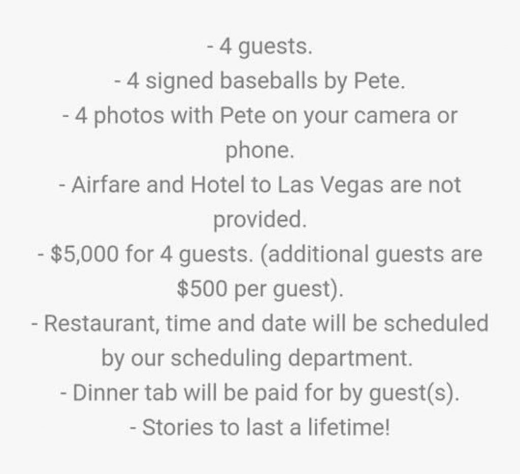 Pete Rose $5,000 dinner