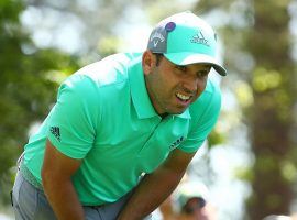 Sergio Garcia can’t believe that he just hit his fifth ball into water on the Par 5 15th hole. (Image: Getty)