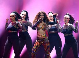 Eleni Foureira of Cyprus performs during the first Eurovision semifinal. Cyprus is now the betting favorite to win the 2018 song contest. (Image: Armando Franca/AP)