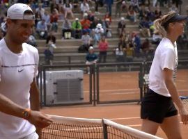 Rafael Nadal and Maria Sharapova practice together at the 2018 Italian Open in Rome. (Image: WTA)