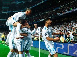 Real Madrid celebrates following their second goal against Bayern Munich on Tuesday. Real will now face either Liverpool or Roma in the Champions League final. (Image: Oscar Del Pozo/AFP/Getty)