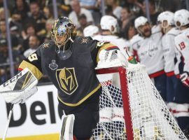 Golden Knights goalie Marc-Andre Fleury reacts after giving up a goal to the Washington Capitals in the second period of Game 2 of the Stanley Cup Final. (Image: Chase Stevens/Las Vegas Review-Journal)