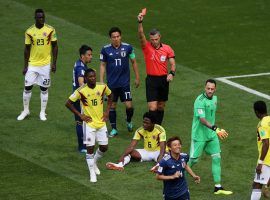 An early red card for Colombia’s Carlos Sanchez (#6) left his team down a man for the entire match, ultimately leading to a 2-1 victory for Japan in their World Cup match. (Image: Getty)