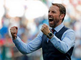 England manager Gareth Southgate celebrates after his team’s 6-1 victory over Panama at the 2018 FIFA World Cup. (Image: Antonio Calani/AP)