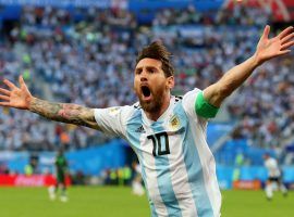 Lionel Messi celebrates after scoring the first goal in Argentina’s 2-1 victory over Nigeria on Tuesday at the 2018 World Cup. (Image: Getty)
