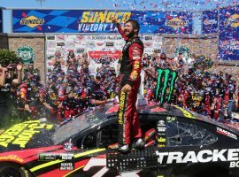 Martin Truex Jr. celebrates after winning the Toyota/Save Mart 350 NASCAR Cup Series race at Sonoma Speedway on Sunday. (Image: Pat Brandon/Daily Republic)