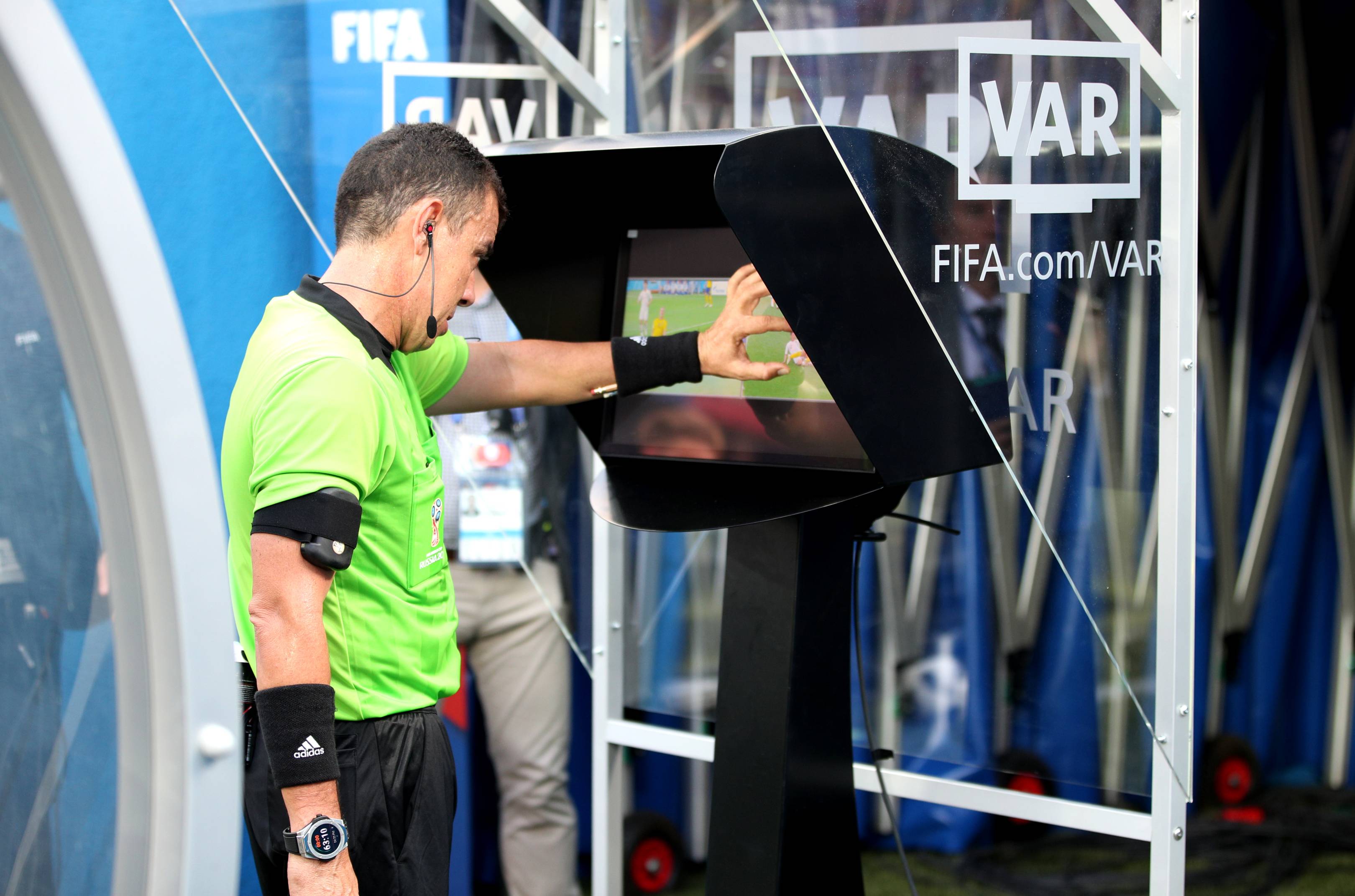 VAR screen being used at the 2018 World Cup