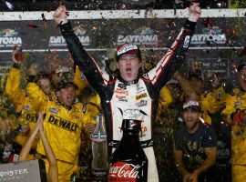 Erik Jones celebrates after claiming his first career NASCAR Cup Series victory on Saturday, winning at Daytona and clinching a playoff position in the process. (Image: Getty)