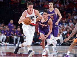 Zach Collins of the Portland Trail Blazers escapes on a breakaway during a 2017 preseason game against the Phoenix Suns. (Image: Craig Mitchelldyer/USA Today Sports)