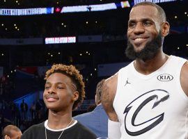 LeBron James Jr. is taking after his famous father, and is being courted by college basketball teams. (Image: Getty)