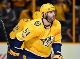 Austin Watson of the Nashville Predators will miss the first 27 games of the NHL regular season due to a suspension for domestic violence. (Image: Christopher Hanewinckel/USA Today Sports)