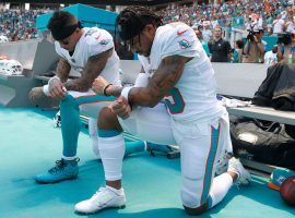 Miami Dolphins wide receivers Kenny Stills (left) and Albert Wilson (right) were the first two NFL players to take a knee during the national anthem this season. (Image: AP)