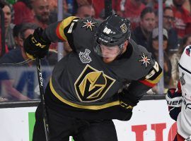 Vegas Golden Knights defenseman Nate Schmidt battles Washington Capitals winger T.J. Oshie for the puck during Game 5 of the 2018 Stanley Cup Final. (Image: Stephen R. Sylvanie/USA Today Sports)