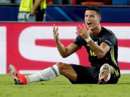 Cristiano Ronaldo reacts in shock after receiving a red card in Juventus’ 2-0 Champions League victory over Valencia on Wednesday. (Image: Juan Carlos Cardenas, EPA-EFE)