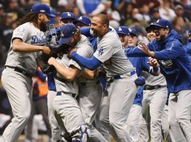 Los Angeles Dodgers celebrate after defeating the Milwaukee Brewers in the NLCS. (Image: Benny Sieu/USA Today)