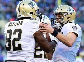 Benjamin Watson congratulates Drew Brees on his 500th touchdown pass (Image: Nick Wass/AP)