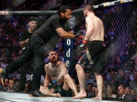 Khabib Nurmagomedov submitted Conor McGregor by rear naked choke in the fourth round of the UFC 229 main event on Saturday at T-Mobile Arena in Las Vegas. (Image: AP)
