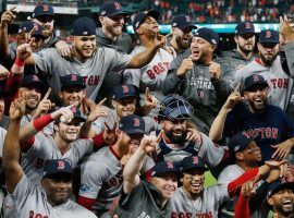 The Boston Red Sox celebrate following their Game 5 win over the Houston Astros in the 2018 ALCS, a victory that sent the Red Sox to the World Series. (Image: Getty)
