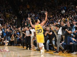 Golden State Warriors’ Steph Curry connected on 11 three-pointers and put on a dazzling shooting performance for the crowd at Oracle Arena in Oakland. (Image: Getty)