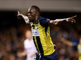 Former Jamaican sprinter Usain Bolt scored twice on Friday in a friendly for the Central Coast Mariners, a team in Australia’s A-League. (Image:  Dan Himbrechts/EPA-EFE)
