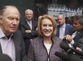 Oak View Group partner, David Bonderman, and Seattle Mayor Jenny Durkan meet with the media after they presented a plan to the NHL pitching the league for an expansion team. (Image: AP)