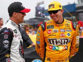 Kevin Harvick, left, and Kyle Busch are neck and neck in the NASCAR Playoffs, with just one point separating the two. (Image: Getty)