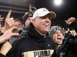 One: Purdue coach Jeff Brohm is mobbed by fans after the Boilermakers 49-20 upset of No. 2 Ohio State. (Image: John Terhune/Journal & Courier)