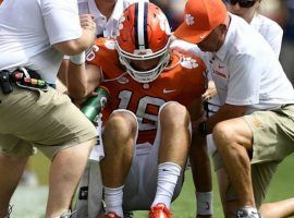 Trevor Lawrence suffered a neck injury, which was initially thought to be a concussion, during Saturday’s game against Syracuse. (Image: Getty)