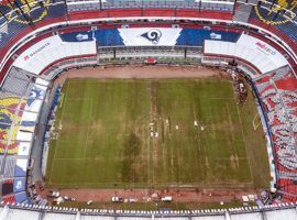The turf at Stadio Azteca was so poor that NFL officials cancelled the game in Mexico City and relocated it to the Rams home stadium in Los Angeles. (Image: Christian Palma/AP)