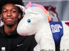 James Wiseman, the #1 high school basketball recruit, used a unicorn during a press conference to reveal his intentions to attend University of Memphis next season. (Image: Brad Vest)