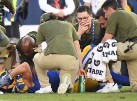 Medical staff attend to WR Cooper Kupp from the LA Rams, who torn ACL agains the Seattle Seahawks. (Image: Wally Skalij/Los Angeles Times)