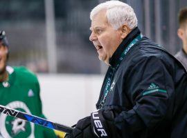 Ken Hitchcock, with the third-most wins in NHL coaching history, running a practice with the Dallas Stars last season. (Image: AP)