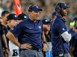 Head coach Matt Wells (left) guided the Utah State Aggies to a 9-1 record in the Mountain West this season. (Image: Mike Carter/USA Today)