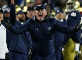 Notre Dame coach Brian Kelly has little to yell about this season, as his team is 12-0 and headed to the College Football Playoffs. (Image: Getty)