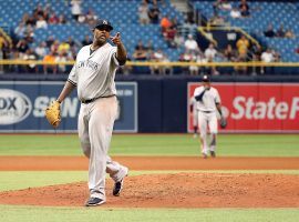 CC Sabathia from the NY Yankees exchanges words with the Tampa Bay Rays' dugout moments after an ejection in a Sept. 27 game. (Image: Kim Klement/USA TODAY Sports)