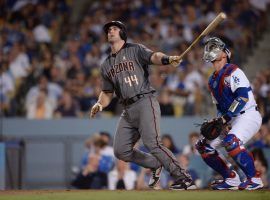 Arizona Diamondbacks 1B Paul Goldschmidt (44) hitting against the LA Dodgers in Dodger Stadium. (Image: Orlando Ramirez/USA Today)