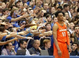 Duke students, a.k.a. the Cameron Crazies, taunt forward Oshae Brissett from Syarcuse during a game in Durham, NC. (Image: Streeter Lecka/Getty)