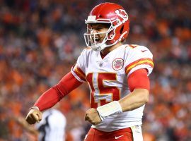 Patrick Mahomes celebrates after throwing a tocuhdown. (Image: Mark J. Rebilas/USA Today Sports)