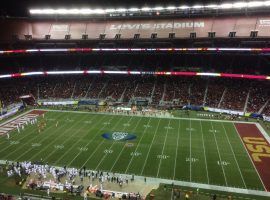 Leviâ€™s Stadium has had trouble filling seats for major college football games, such as this 2017 Pac-12 Championship between USC and Stanford. (Image: @EmptySeatsPics/Twitter)