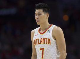 Point guard Jeremy Lin from the Atlanta Hawks at an away game in Philadelphia against the Sixers. (Image: Mitchell Leff/Getty)