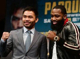 Manny Pacquiao (left) will defend his WBA welterweight championship on Saturday against Adrien Broner (right). (Image: Sarah Stier/Getty)