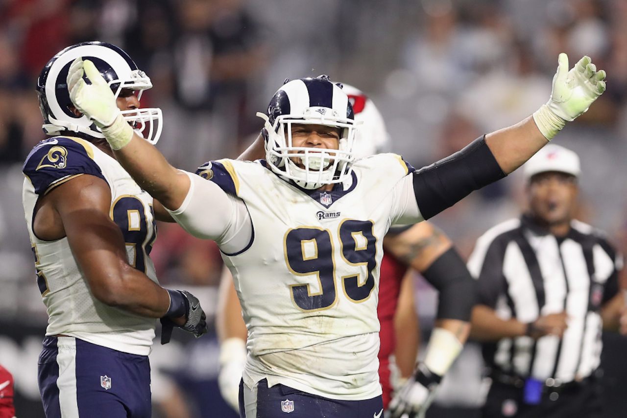 Los Angeles Rams defensive tackle Aaron Donald will be one of the keys in stopping the New England Patriots potent running attack. (Image: Getty)