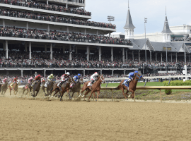 Derby horses round the first turn at Churchill Downs (Churchill Downs Photo)