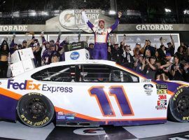 Denny Hamlin won his second career Daytona 500 on Sunday, outlasting teammate Kyle Busch during an overtime sprint. (Image: Chris Graythen/Getty)