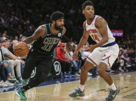 Boston Celtics guard Kyrie Irving drives by New York Knicks guard Allonzo Trier at Madison Square Garden in New York City. (Image: Wendell Cruz/USA Today Sports)