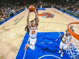 New York Knicks forward Kevin Knox rises for a dunk against the New Orleans Pelicans at Madison Square Garden in New York City. (Image: Nathaniel S. Butler/Getty)