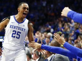 Kentucky forward PJ Washington celebrates with teammates during their win against Tennessee at Rupp Arena in Lexington. (Image: Alex Slitz/Lexington Herald-Leader)