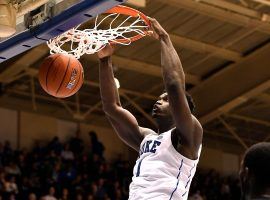 Duke freshman Zion Williamson dunks during a game against Stetson in Durham, North Carolina. (Image: Lance King/Getty)