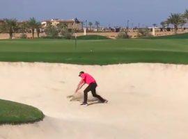 Sergio Garcia was caught on camera repeatedly swinging at the sand after experiencing bunker trouble at the Saudi Invitational. (Image: YouTube screen grab)