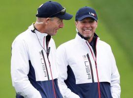 Steve Stricker, right with 2018 Ryder Cup Captain Jim Furyk, was named US captain of the 2020 team. (Image: Getty)